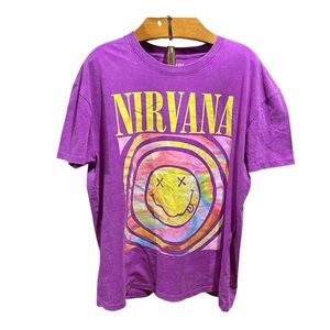 NIRVANA Purple and Yellow Graphic Tee with Tour Dates on Back Medium